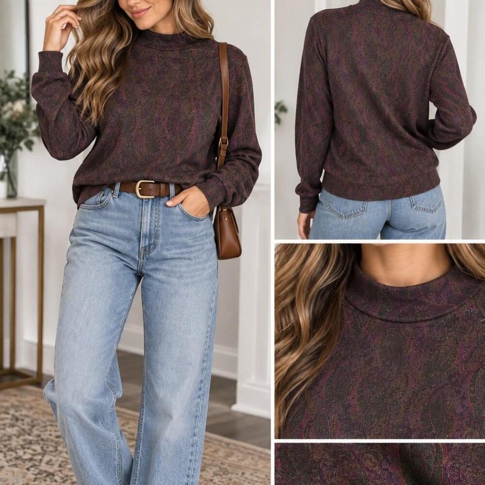 Lands end purple green long sleeve shirt